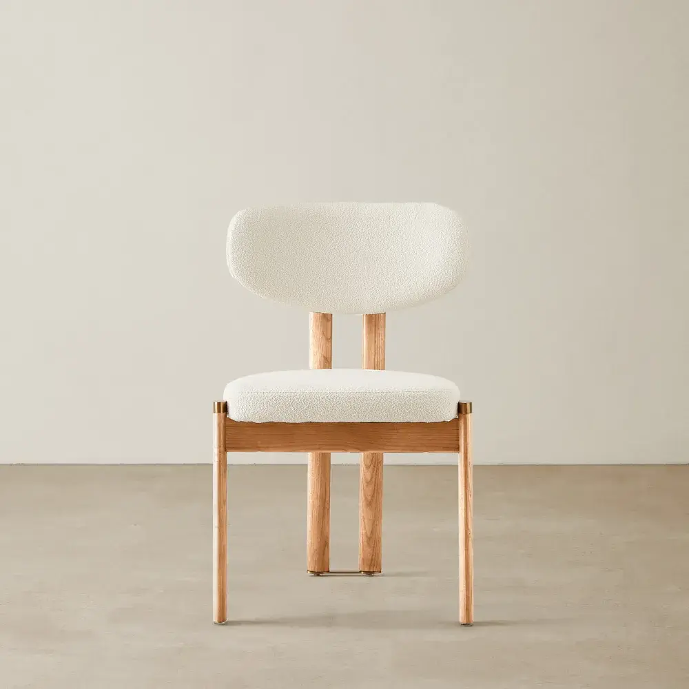 Portobello II Chantilly White Fabric Dining Chair - Light Brown Ash Legs