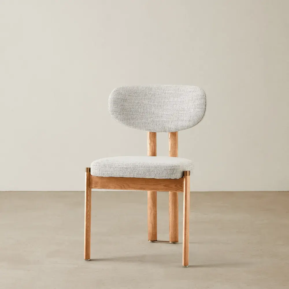 Portobello II Murmur White Fabric Dining Chair - Light Brown Ash Legs
