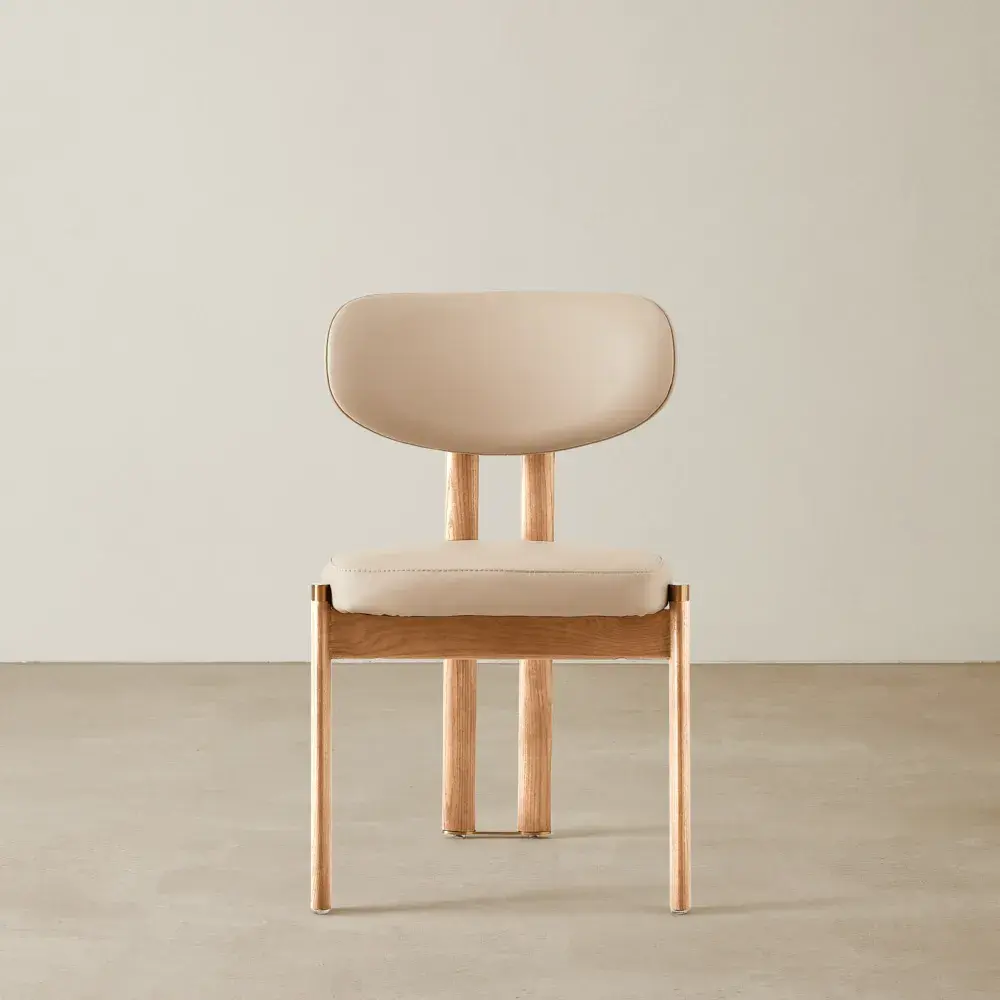 Portobello II Sand Beige Vegan Leather Dining Chair - Light Brown Ash Legs