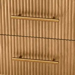 San Pierre Light Brown Ash Veneer Bedside Table with Travertine Finish Sintered Stone Top