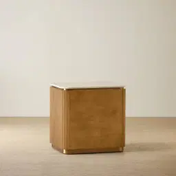 San Pierre Light Brown Ash Veneer Bedside Table with Travertine Finish Sintered Stone Top