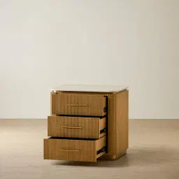 San Pierre Light Brown Ash Veneer Bedside Table with Travertine Finish Sintered Stone Top