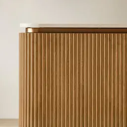 San Pierre Light Brown Ash Veneer Bedside Table with Travertine Finish Sintered Stone Top