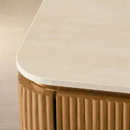 San Pierre Light Brown Ash Veneer Bedside Table with Travertine Finish Sintered Stone Top