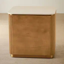 San Pierre Light Brown Ash Veneer Bedside Table with Travertine Finish Sintered Stone Top