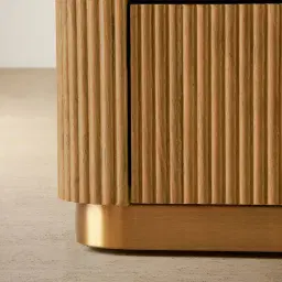 San Pierre Light Brown Ash Veneer Bedside Table with Travertine Finish Sintered Stone Top