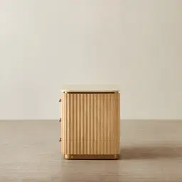 San Pierre Light Brown Ash Veneer Bedside Table with Travertine Finish Sintered Stone Top