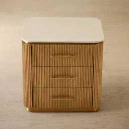 San Pierre Light Brown Ash Veneer Bedside Table with Travertine Finish Sintered Stone Top