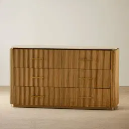 San Pierre Light Brown Ash Veneer Dresser with Travertine Finish Sintered Stone Top