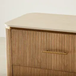 San Pierre Light Brown Ash Veneer Dresser with Travertine Finish Sintered Stone Top