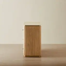 San Pierre Light Brown Ash Veneer Dresser with Travertine Finish Sintered Stone Top