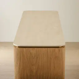 San Pierre Light Brown Ash Veneer Dresser with Travertine Finish Sintered Stone Top