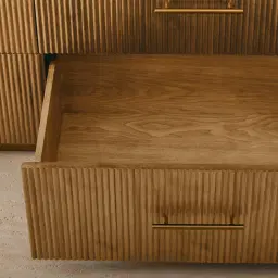 San Pierre Light Brown Ash Veneer Dresser with Travertine Finish Sintered Stone Top