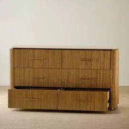 San Pierre Light Brown Ash Veneer Dresser with Travertine Finish Sintered Stone Top