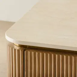 San Pierre Light Brown Ash Veneer Dresser with Travertine Finish Sintered Stone Top