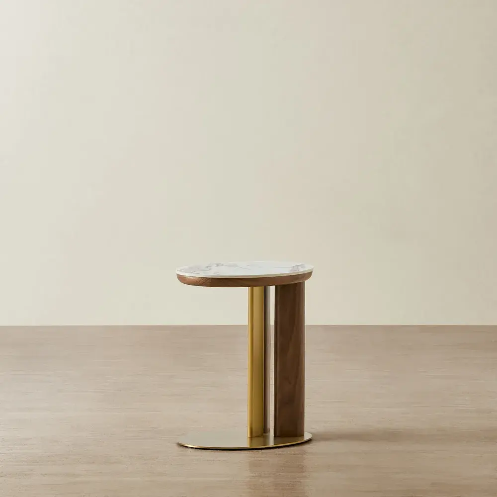 Sir Lionell Gliding White Sintered Stone Side Tray Table
