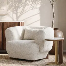 Sir Lionell Gliding White Sintered Stone Side Tray Table - Walnut Brown Wooden Leg