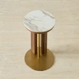 Sir Lionell Gliding White Sintered Stone Side Tray Table - Walnut Brown Wooden Leg