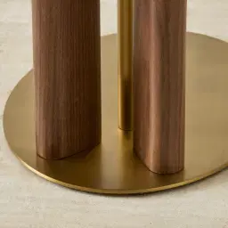 Sir Lionell Gliding White Sintered Stone Side Tray Table - Walnut Brown Wooden Leg