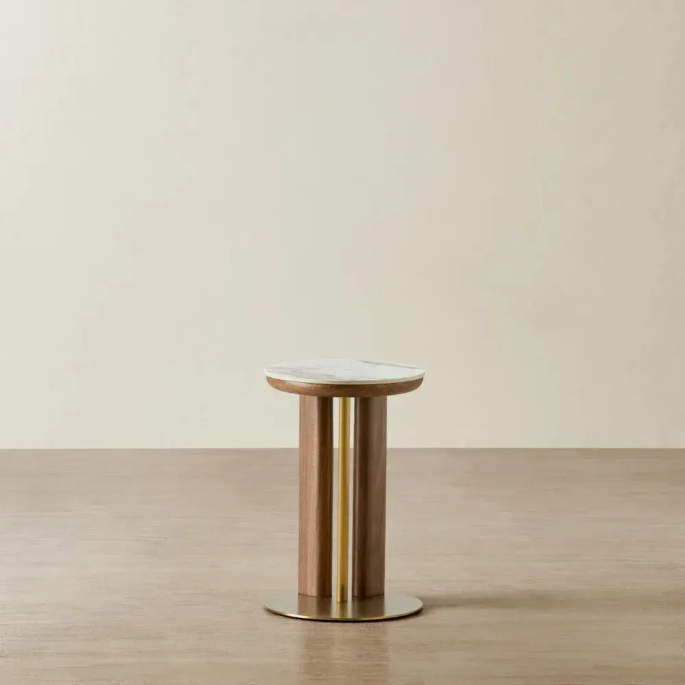 Sir Lionell Gliding White Sintered Stone Side Tray Table