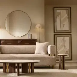 Sir Lionell Gliding White Sintered Stone Side Tray Table - Walnut Brown Wooden Leg