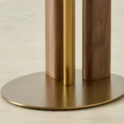 Sir Lionell Gliding White Sintered Stone Side Tray Table - Walnut Brown Wooden Leg