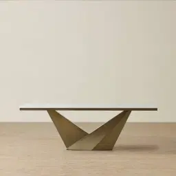 Vania Brushed Bronze Dining Table with Statuario White Sintered Stone Top - 240x118cm