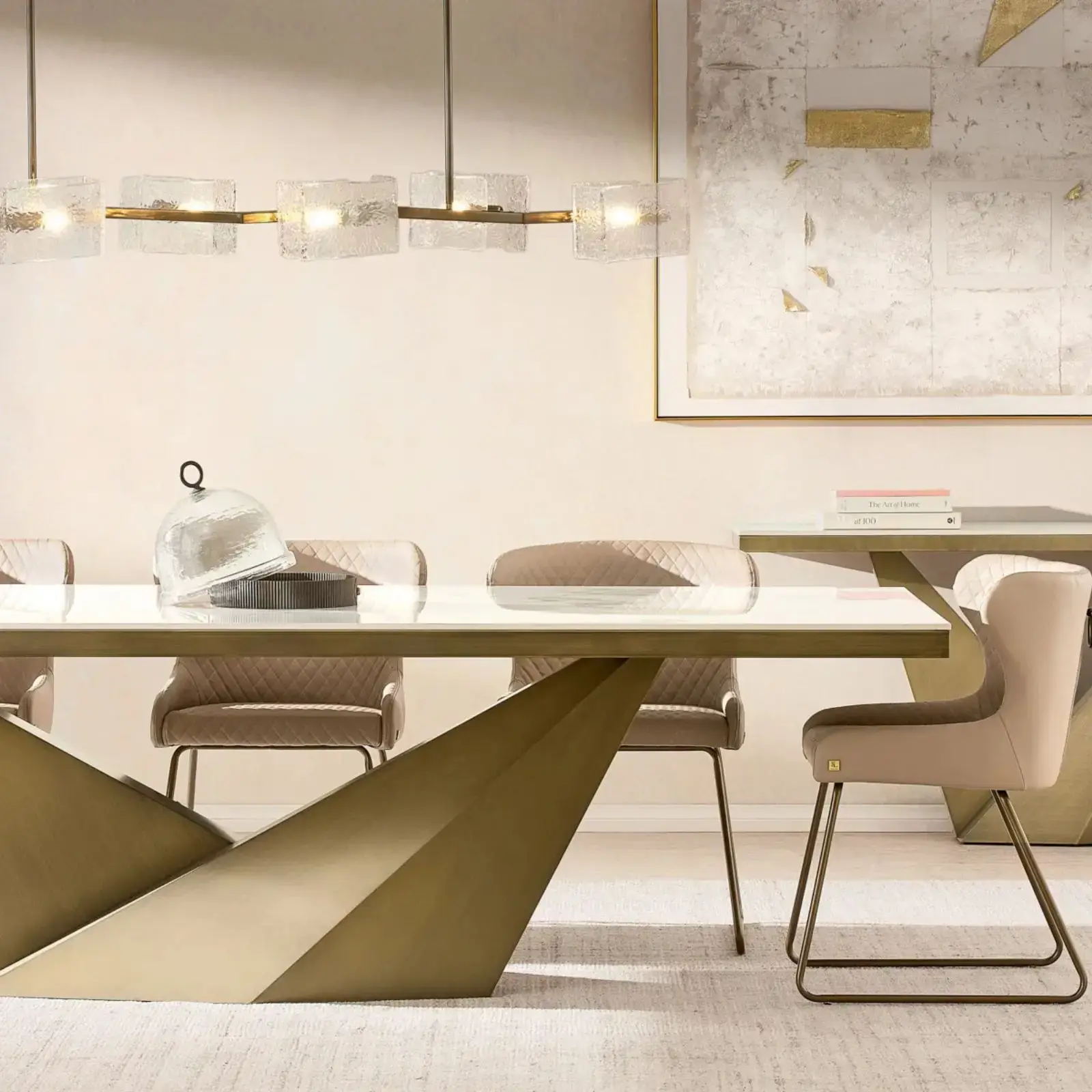 Vania Statuario White Sintered Stone Dining Table - Brushed Bronze Legs 240x118cm
