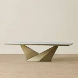 Vania Brushed Bronze Dining Table with Statuario White Sintered Stone Top - 240x118cm