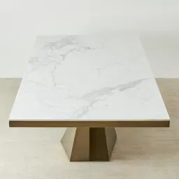 Vania Brushed Bronze Dining Table with Statuario White Sintered Stone Top - 240x118cm
