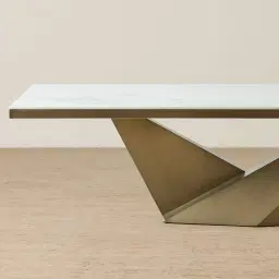 Vania Brushed Bronze Dining Table with Statuario White Sintered Stone Top - 240x118cm