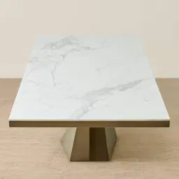 Vania Brushed Bronze Dining Table with Statuario White Sintered Stone Top - 240x118cm