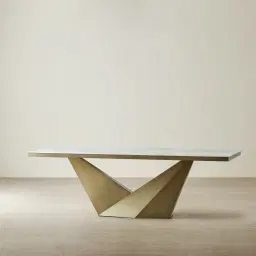 Vania Brushed Bronze Dining Table with Statuario White Sintered Stone Top - 240x118cm
