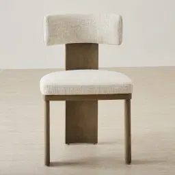 Isadora Isabelline White Fabric Dining Chair - Medium Brown Solid Wooden Legs