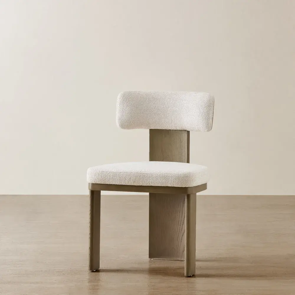 Isadora Warm Ivory Fabric Dining Chair - Medium Brown Solid Wooden Legs