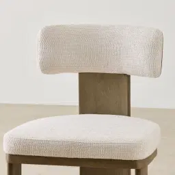 Isadora Warm Ivory Fabric Dining Chair - Medium Brown Solid Wooden Legs