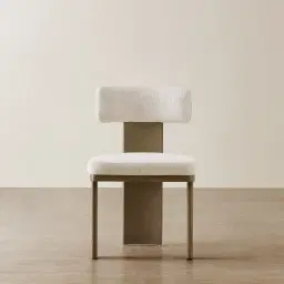 Isadora Warm Ivory Fabric Dining Chair - Medium Brown Solid Wooden Legs