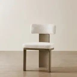 Isadora Warm Ivory Fabric Dining Chair - Medium Brown Solid Wooden Legs