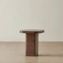 Ophelia Smoky Walnut Veneer Curved Side Table