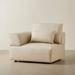 Riviera Almond Cream Leather Sofa - Left Seat