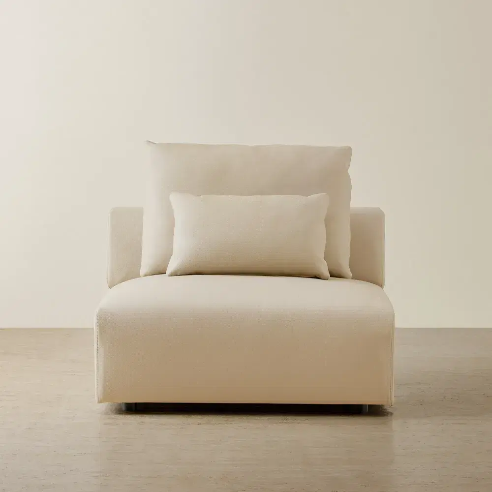 Riviera Almond Cream Leather Sofa - Armless Seat