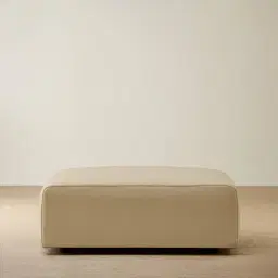 Riviera Almond Cream Leather Sofa - Rectangular Ottoman