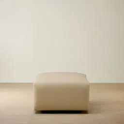 Riviera Almond Cream Leather Sofa - Rectangular Ottoman