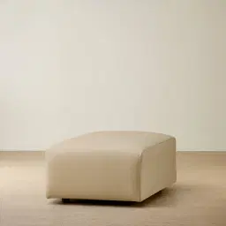 Riviera Almond Cream Leather Sofa - Rectangular Ottoman