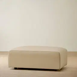 Riviera Almond Cream Leather Sofa - Rectangular Ottoman