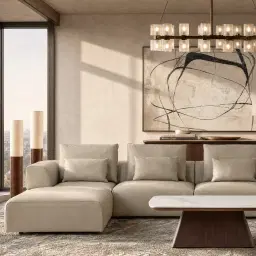 Riviera Milk Coffee Leather Sofa - Rectangular Ottoman