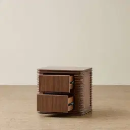 Ophelia Smoky Walnut Veneer Curved Bedside Table