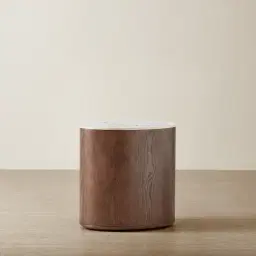 Sir Lionell Gliding White Sintered Stone Bedside Table - Walnut Brown Wooden Leg	