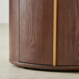 Sir Lionell Gliding White Sintered Stone Bedside Table - Walnut Brown Wooden Leg	