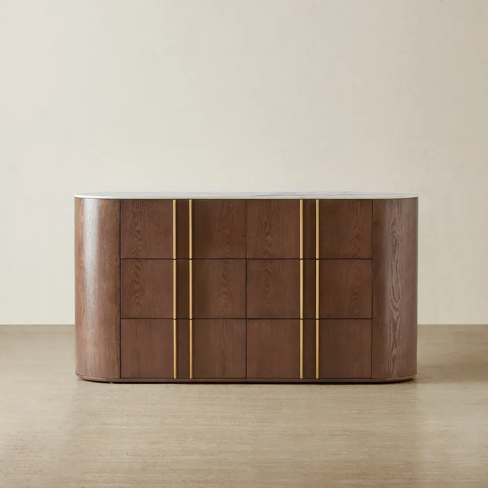 Sir Lionell Gliding White Sintered Stone Dresser - Walnut Brown Wooden Leg